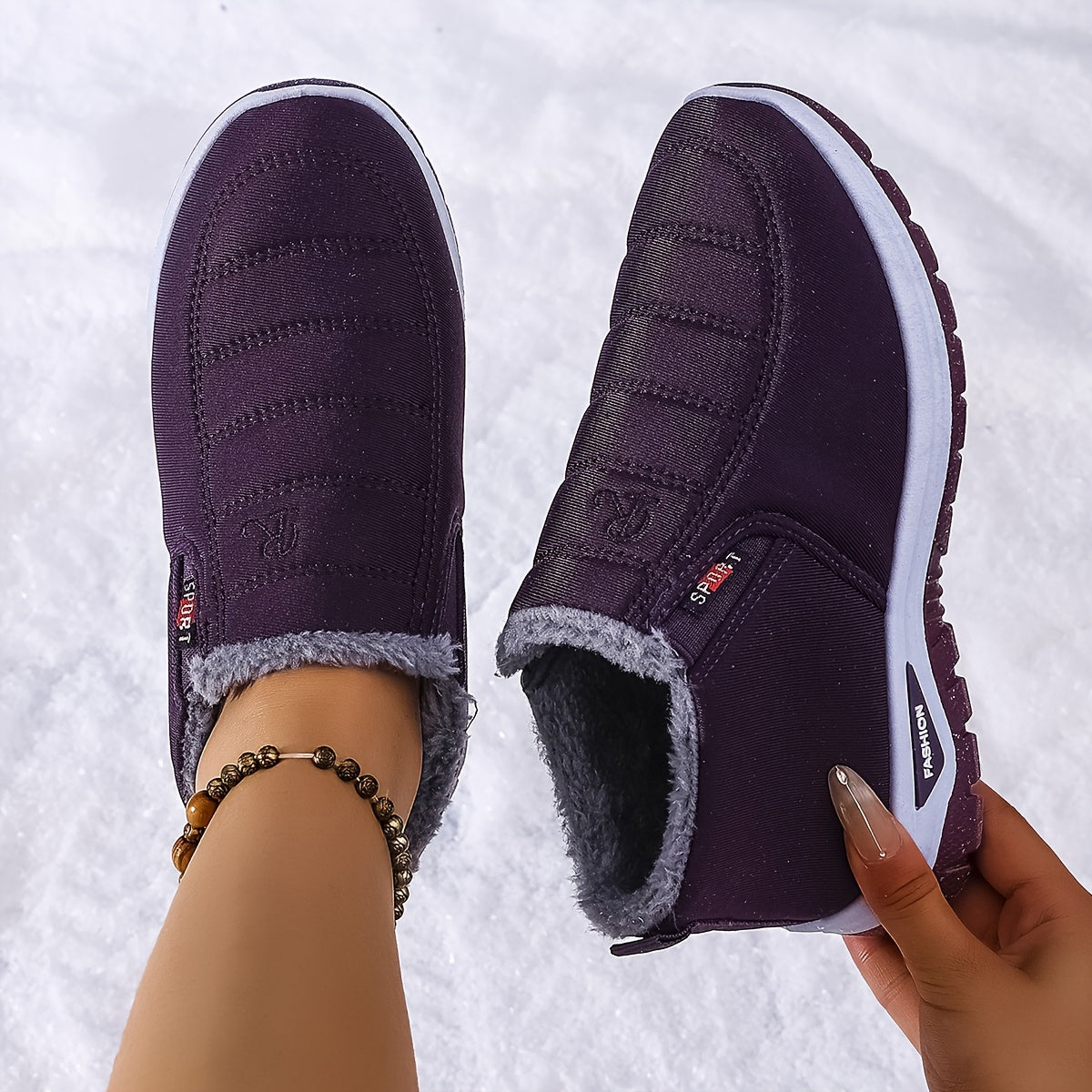 Women's Fleece-Lined Ankle Boots Lightweight Winter Hiking Shoes Black