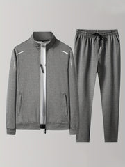 Мужской комплект куртки на молнии и спортивных штанов для весны и осени, полиэстер, однотонный, классический крой
