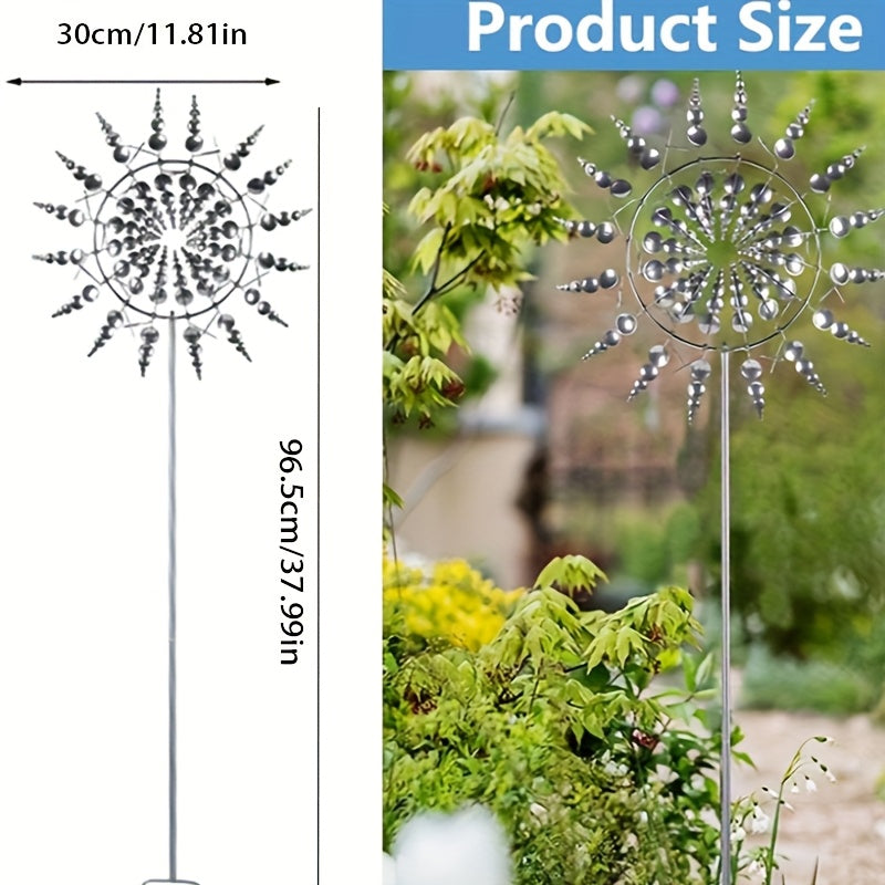 Solar-Powered Iron Wind Sculpture with 3D Kinetic Metal Windmill for Garden Decor