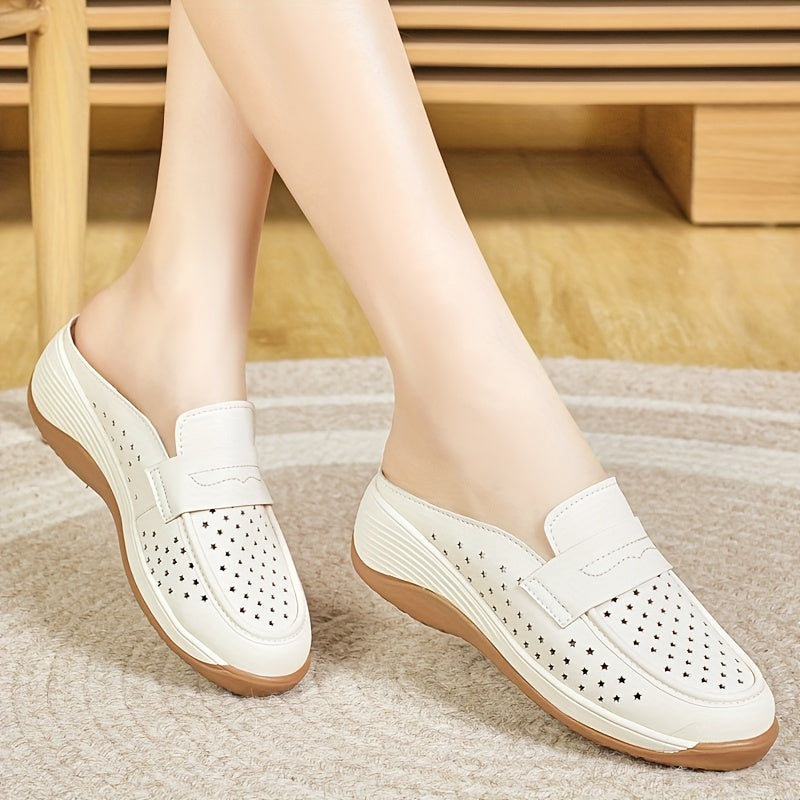 Women Summer Breathable Perforated Slip-On Sneakers Non-Slip Flat Shoes