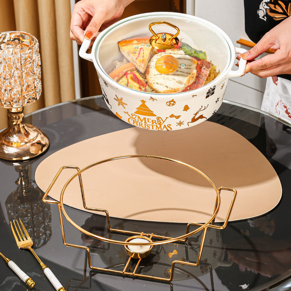 Christmas Ceramic Baking Plate and Insulated Pot Set for Baking and Cooking