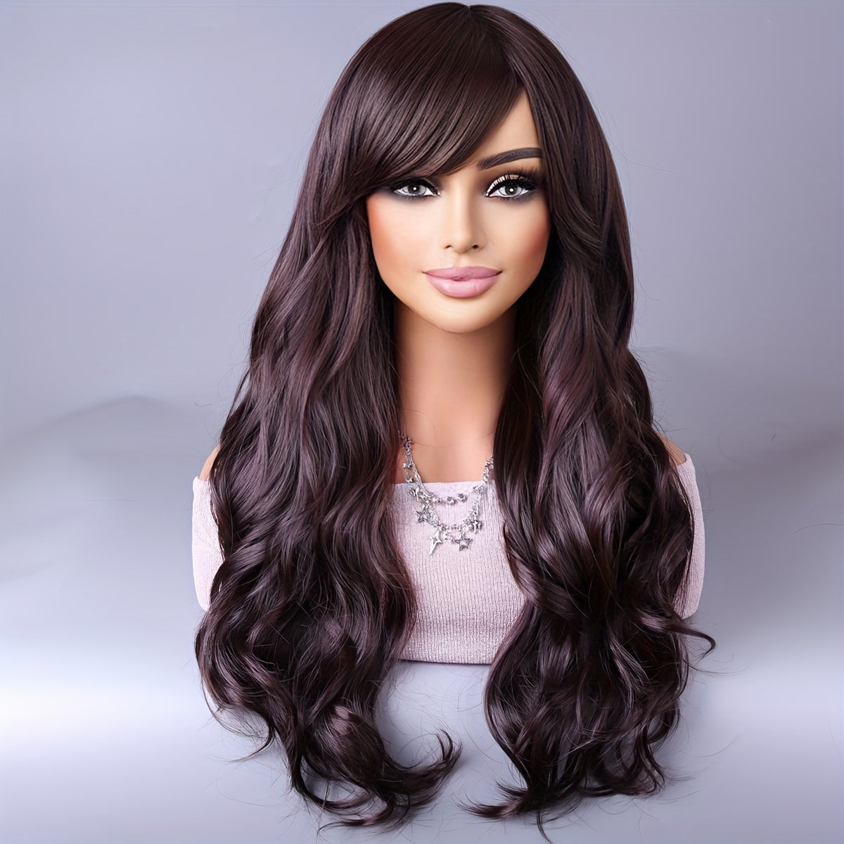 Women Reddish Brown Curly Wig with Bangs Synthetic Heat-Resistant Fiber for Daily Use and Cosplay