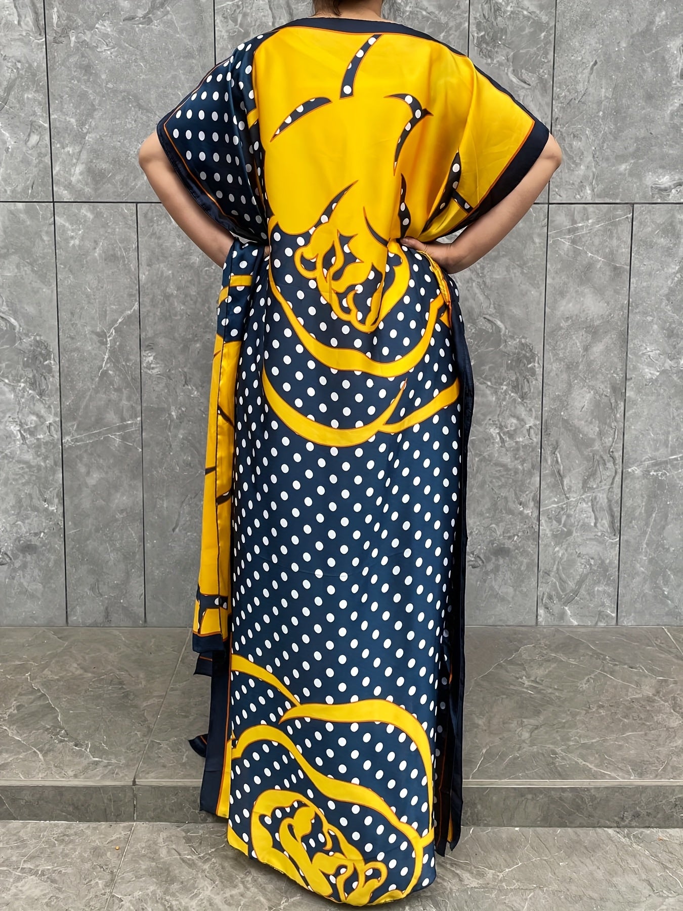 Plus Size Floral Maxi Kaftan Dress - Short Sleeve, Flowy, Summer Beach