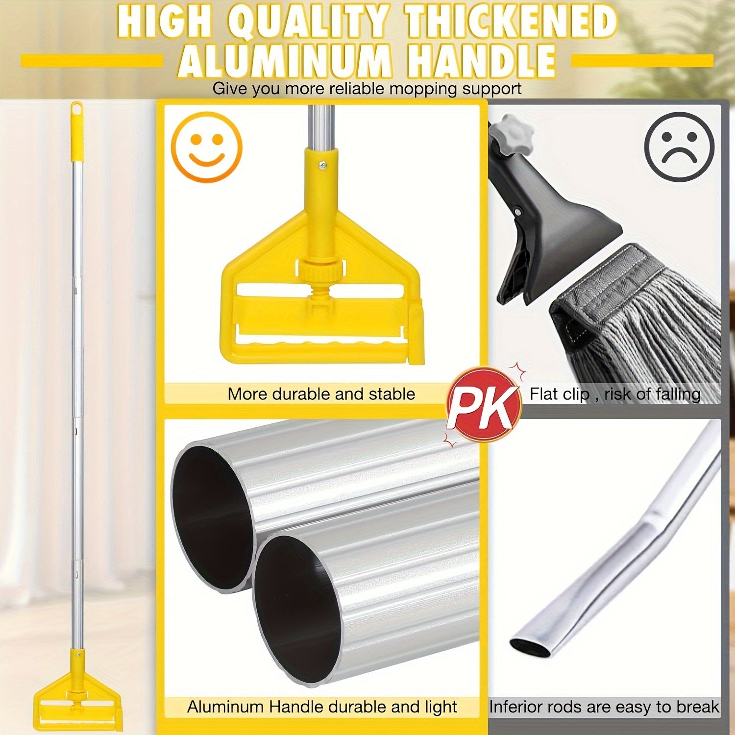 Uzun tutqichi bilan mustahkam sanoat ip mopu - uyda, ofisda, garajda va tijorat sharoitlarida nam va quruq tozalash uchun ideal