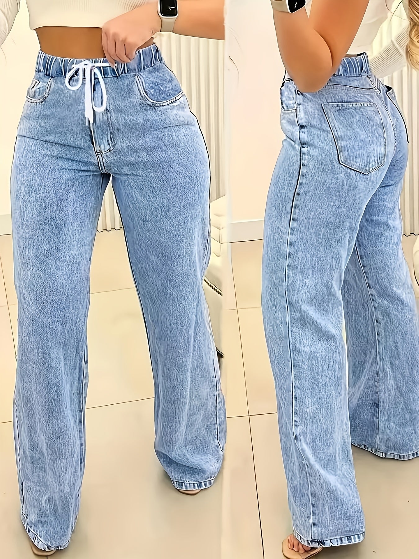 Women's Plus Size High Stretch Denim Jeans Straight Leg Solid Cotton Blend