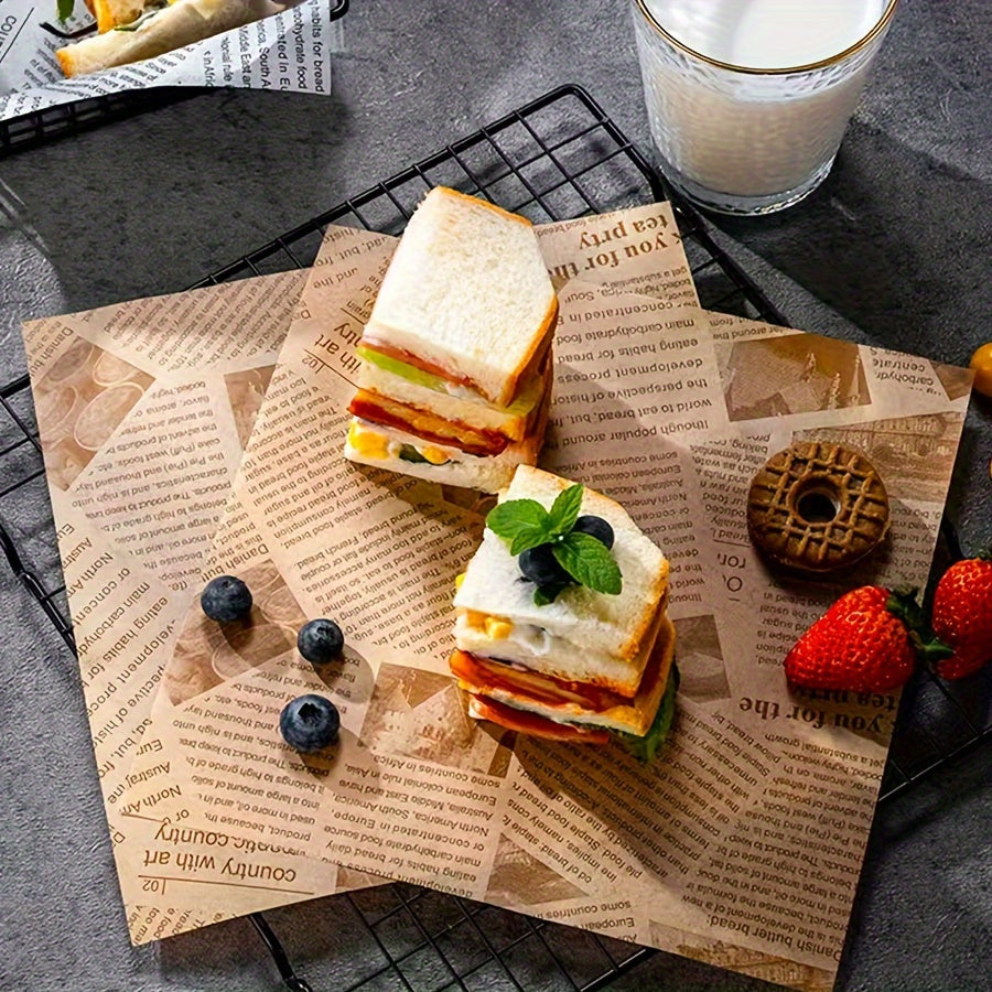50pcs Food-Grade Oil-Proof Sandwich Packing Paper for Takeaway and Catering