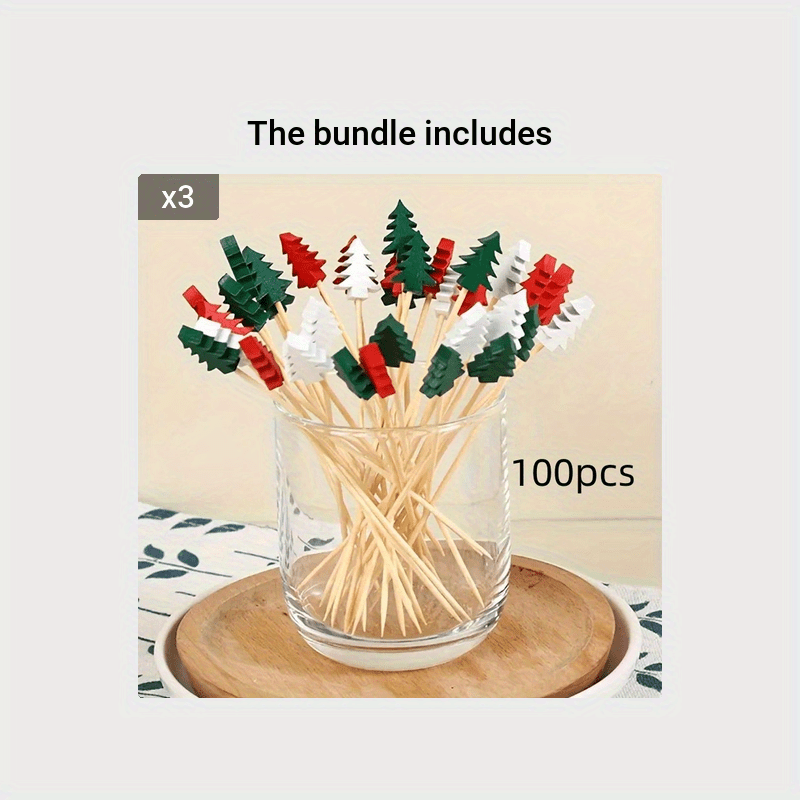 Disposable Bamboo Picks for Christmas Tree Fruit and Cocktail Decorations 50/100 Pack