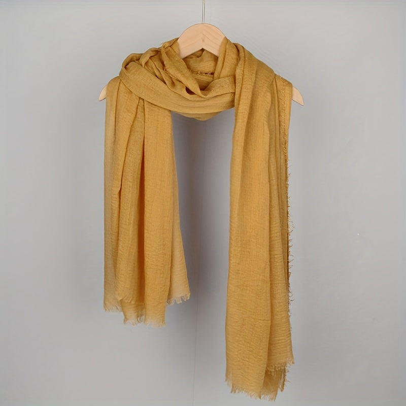 Women's Solid Color Frayed Edge Casual Hijab Scarf Crinkle Turban Headwrap