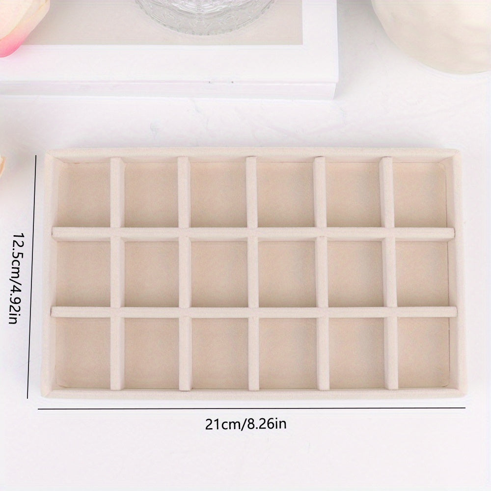 Beige Velvet Jewelry Organizer Tray for Earrings Rings and Accessories Storage
