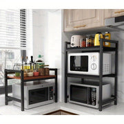 Stainless Steel Kitchen Storage Rack with 2 Tiers and Solid Wood Shelf for Microwave and Spices