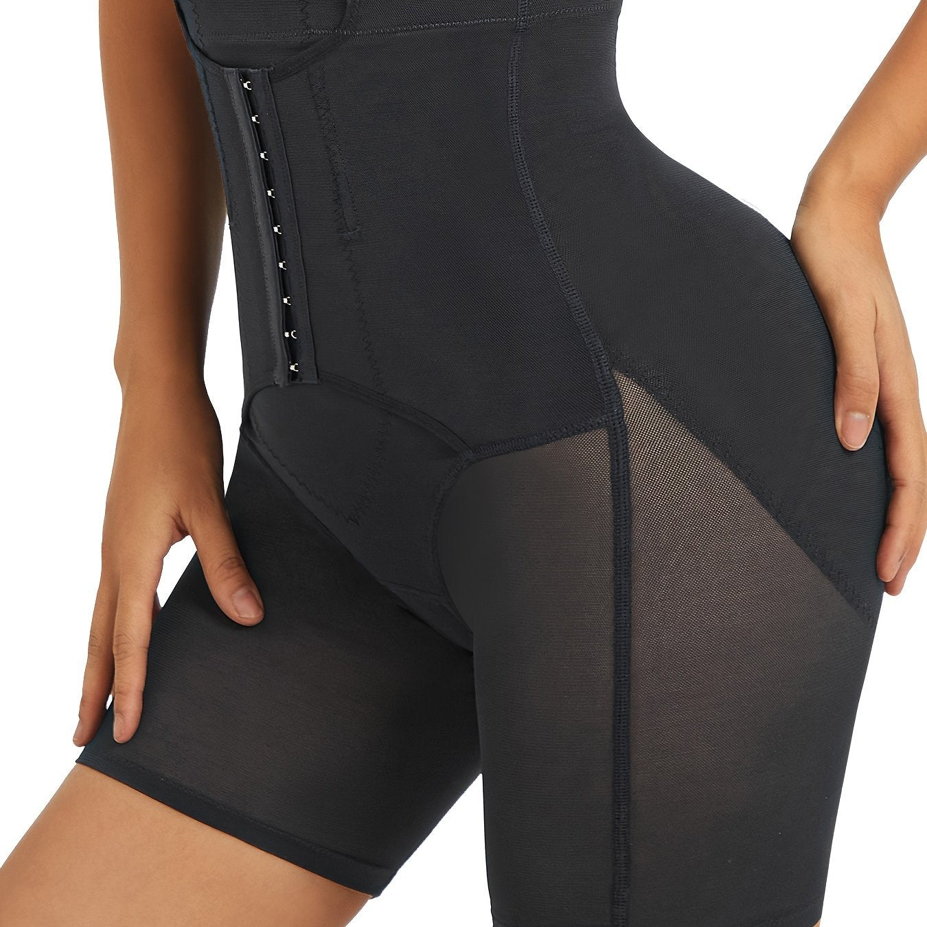 Women's High-Waisted Mesh Shapewear Shorts Tummy Control with Buckle