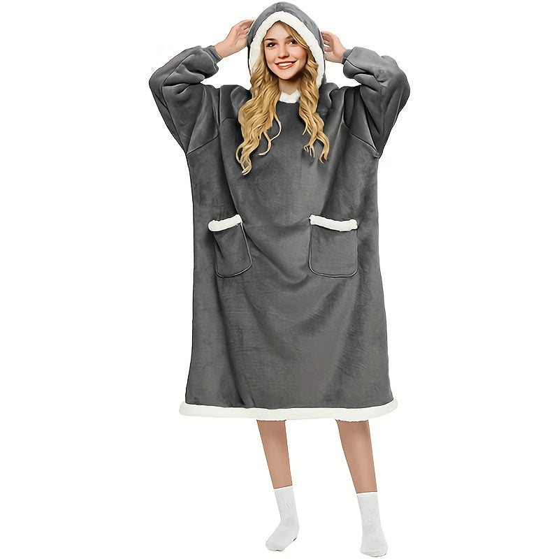 Manta vestible de franela extragrande para adultos, sudadera suave y cálida con bolsillos