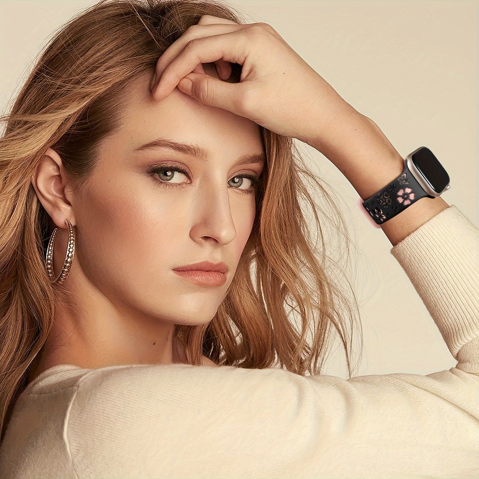 Women’s Two-Tone Floral Silicone Smartwatch Band Compatible with Apple Watch Series 9 to SE