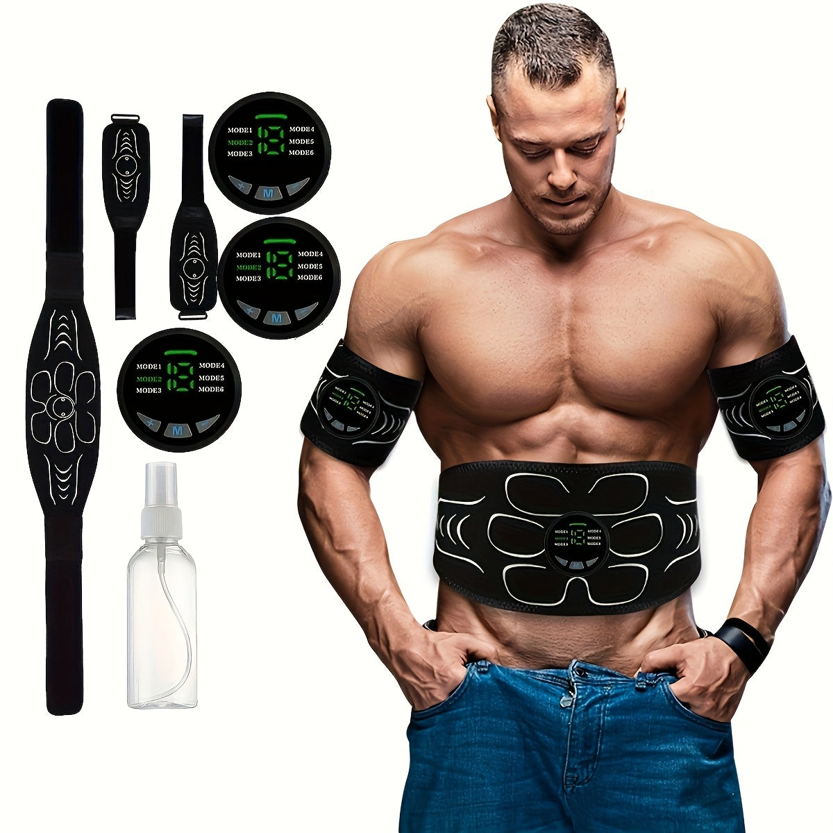 Набор массажных поясов EMS с 6 режимами, 18 уровнями интенсивности, перезаряжаемый через USB, для полного расслабления тела