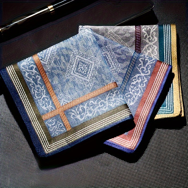 Set of 3 Men's Cotton Jacquard Handkerchiefs Soft Absorbent for Daily Use