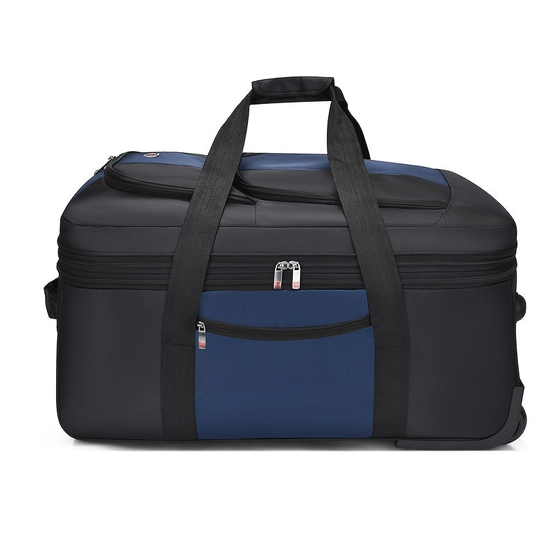 Expandable Large Capacity Travel Bag with Telescopic Handle Durable Polyester Multi-Compartment in Deep Gray Red Black