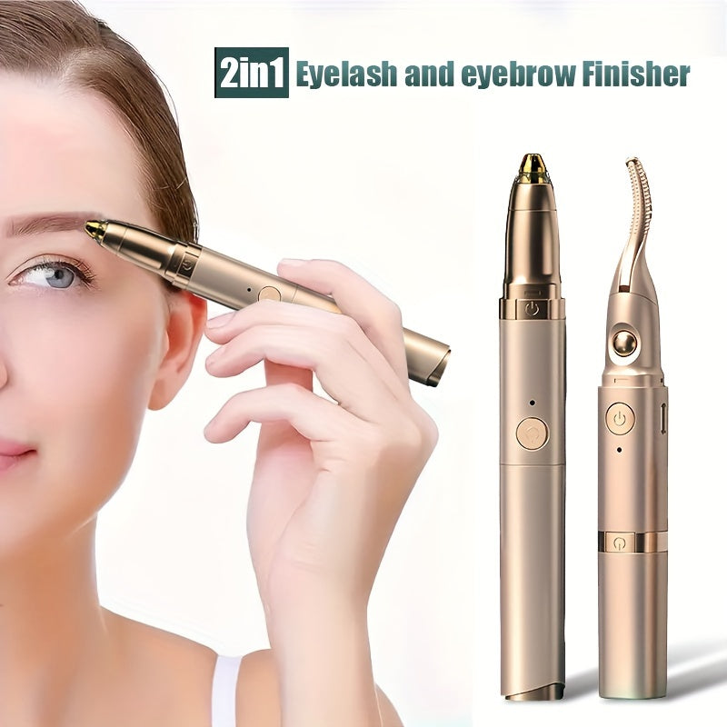 USB Rechargeable 2-in-1 Eyelash Curler and Brow Trimmer with Heating Function for Women