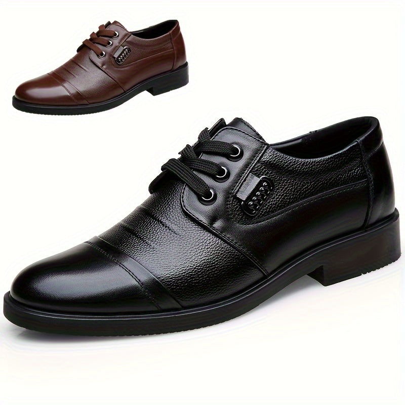 Men's Leather Derby Shoes with Slip-Resistant Rubber Sole and Round Toe