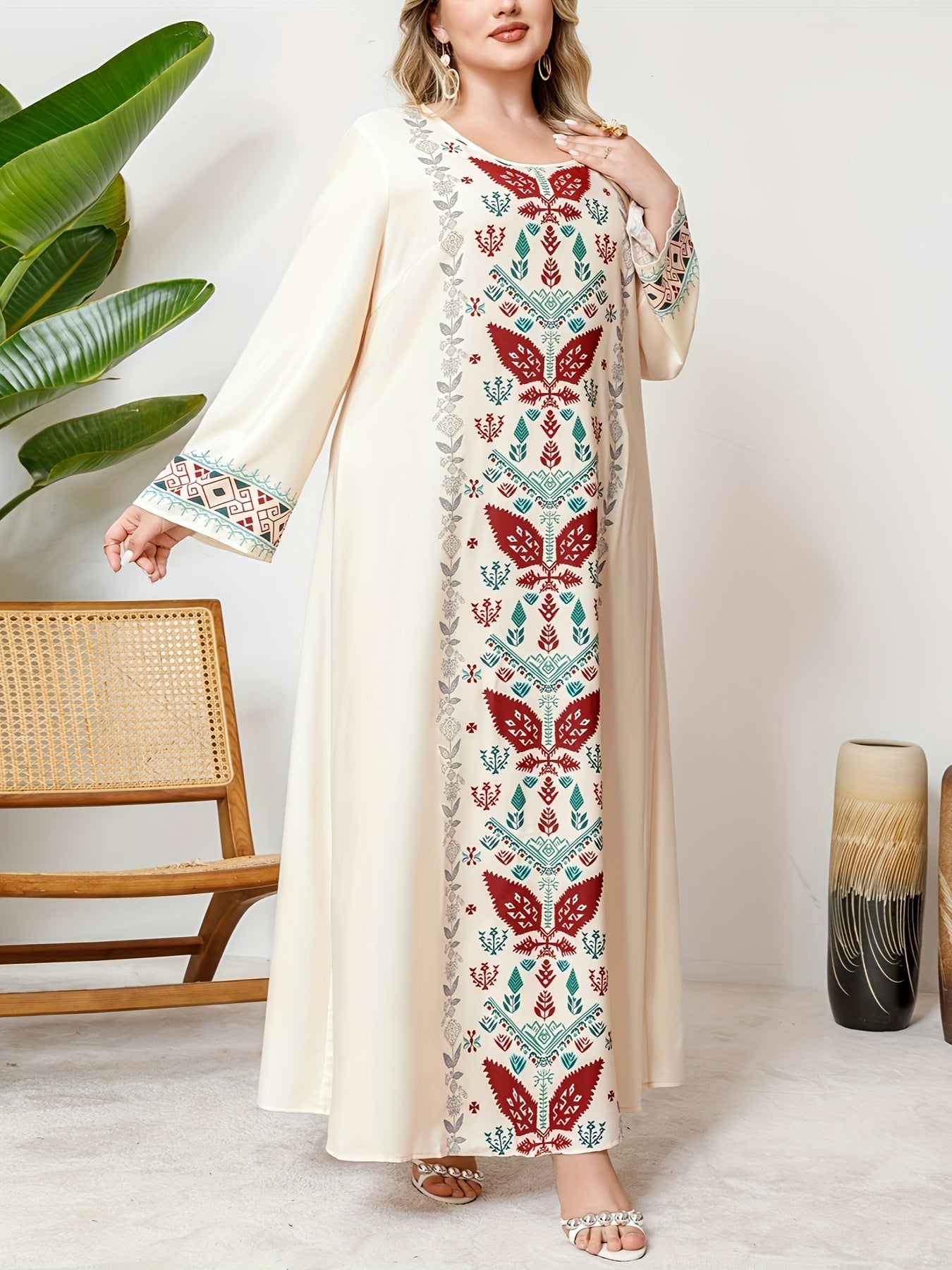 Ayollar uchun polyester tunika kiyi, tasodifiy bosma, kruj bo'yinli, barcha mavsumlar uchun