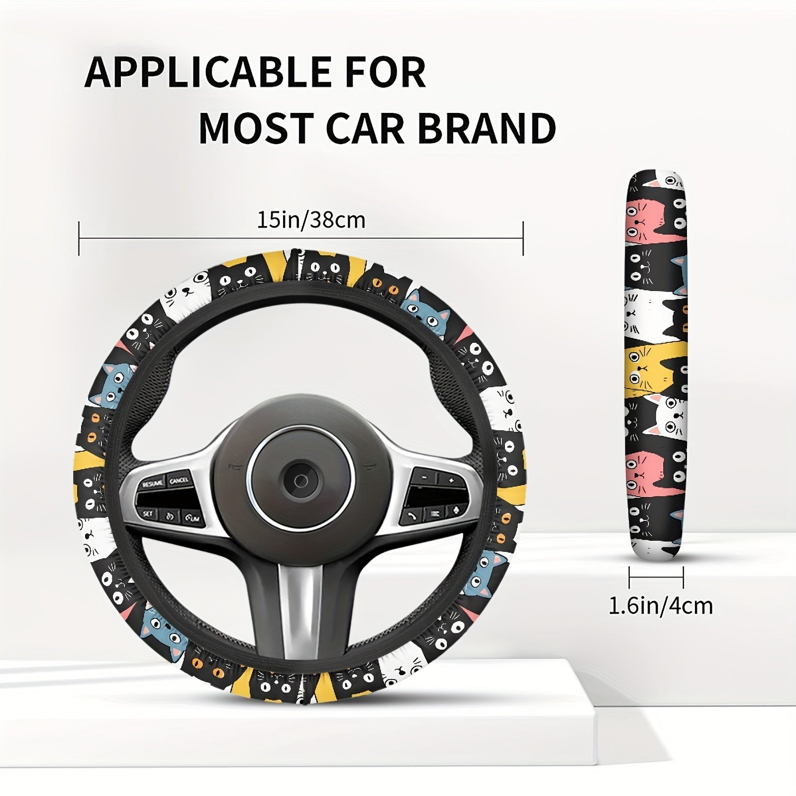 Милый мультяшный чехол на руль с антискользящим эффектом из полиэстера, автомобильный аксессуар
