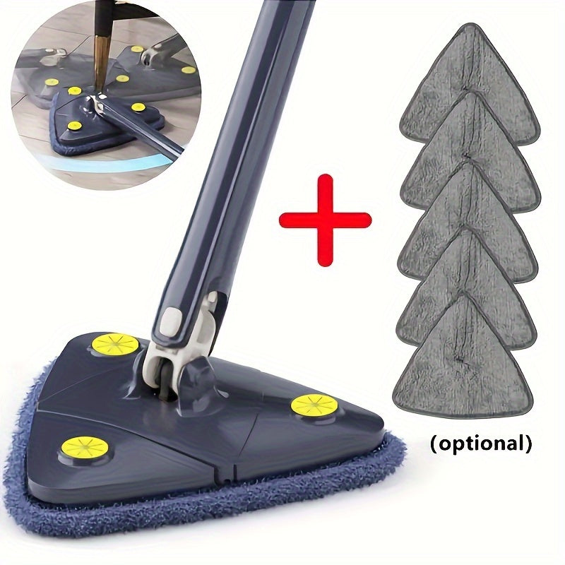 360-Degree Rotating Triangle Mop with Telescopic Handle and Microfiber Pad