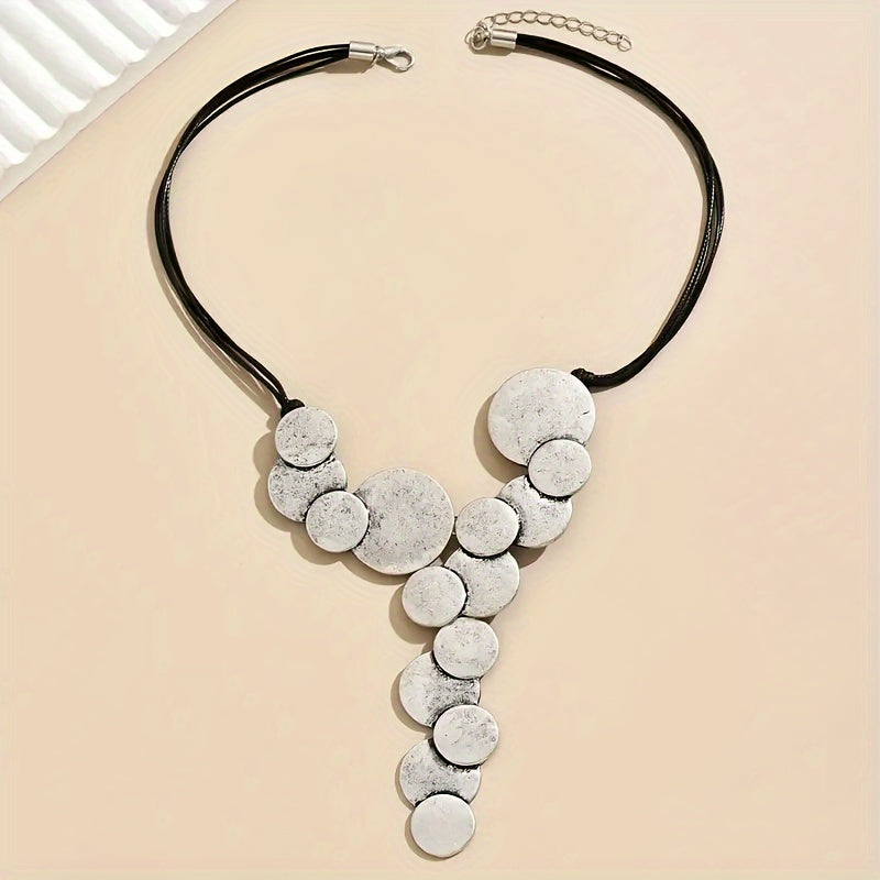 Retro-Inspired Wax Rope Necklace with Irregular Geometric Shapes for Women