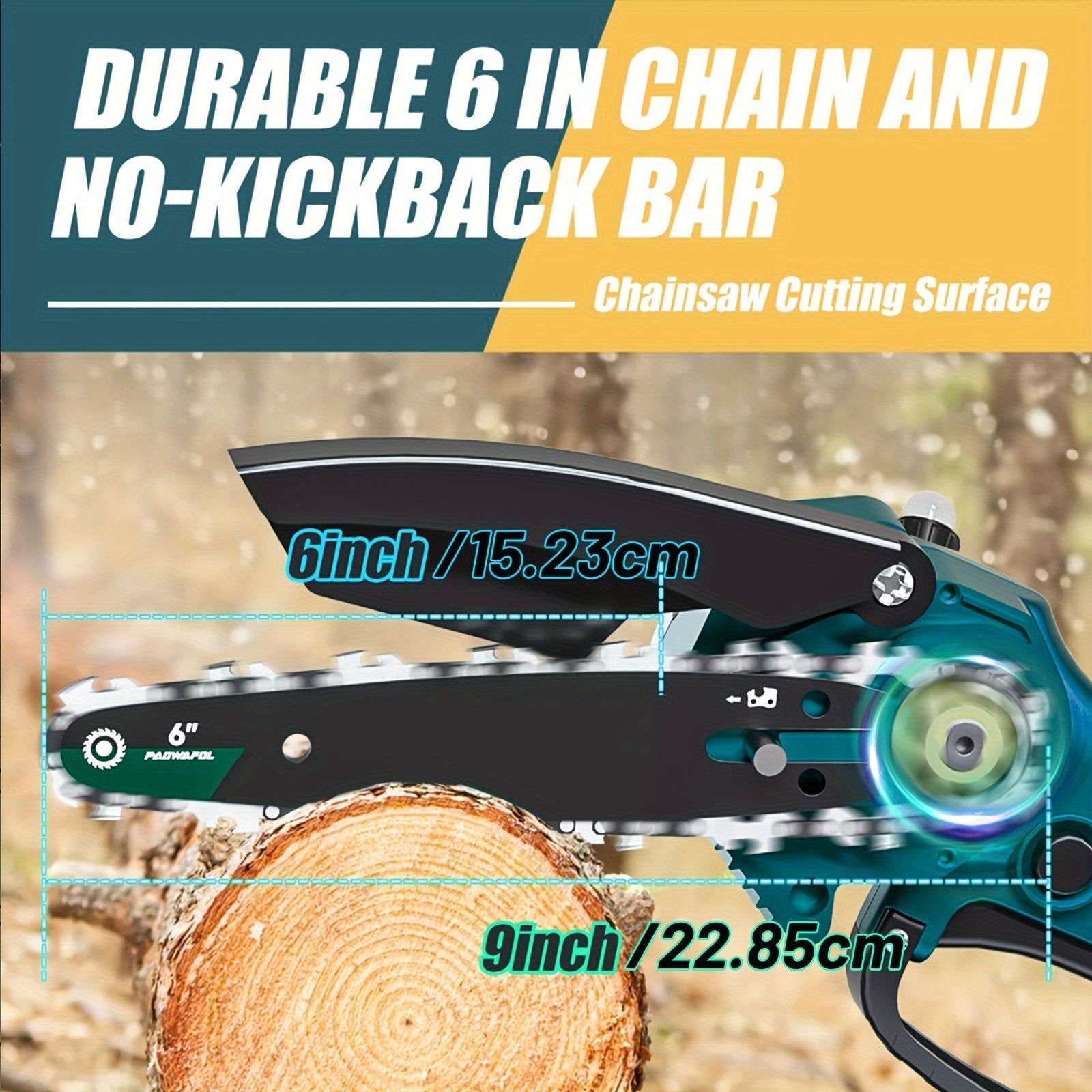 Mini motosierra inalámbrica de 6 pulgadas con 2 baterías, bloqueo de seguridad, ligera para cortar madera