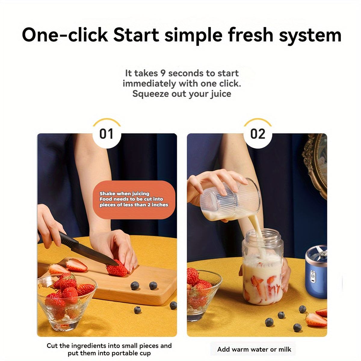 Portable Electric Juicer Blender Cup 400ml with 6-Blade Dual Cup USB-C Charging