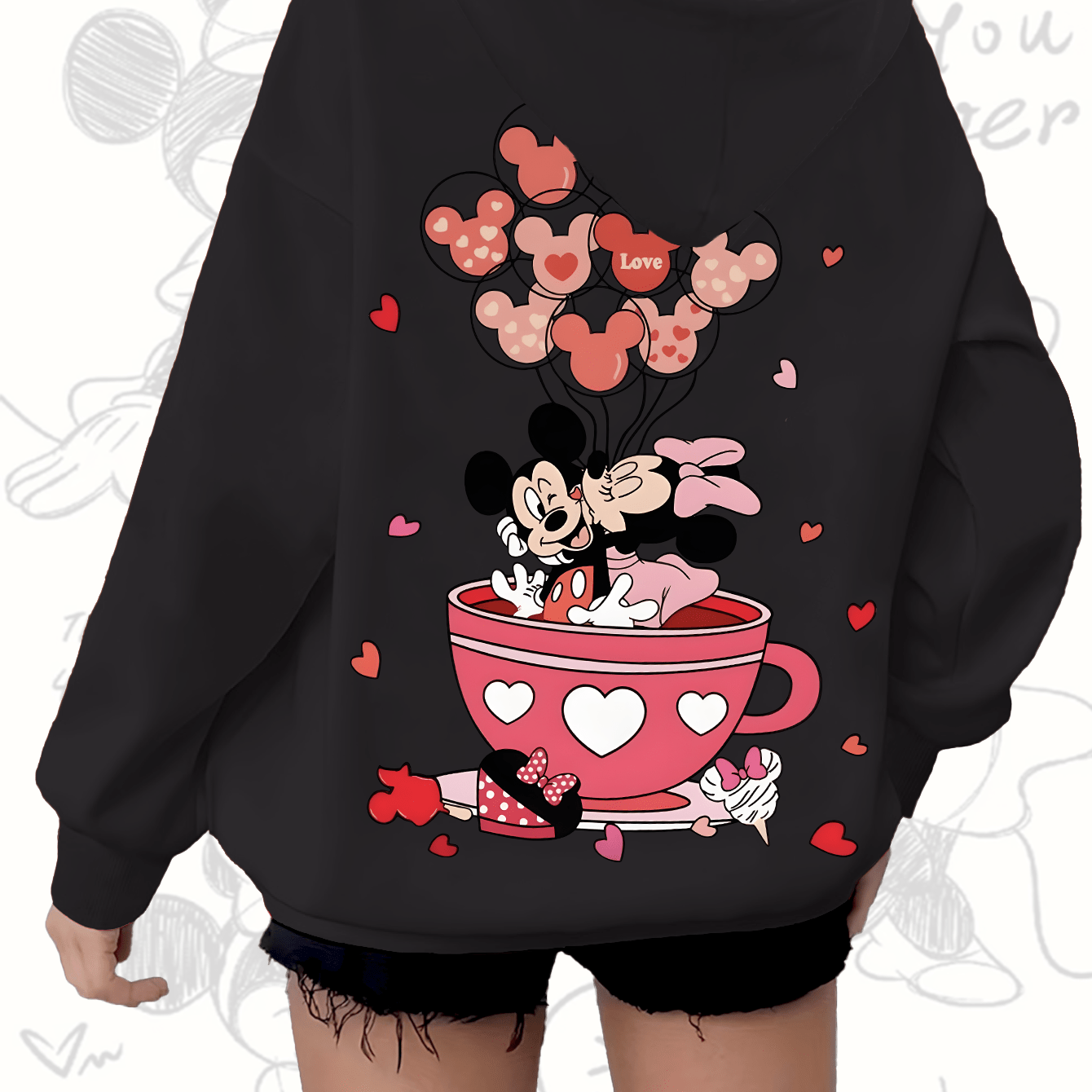 Women's Fleece-Lined Hooded Sweatshirt Cozy Winter Pullover with Cartoon Characters