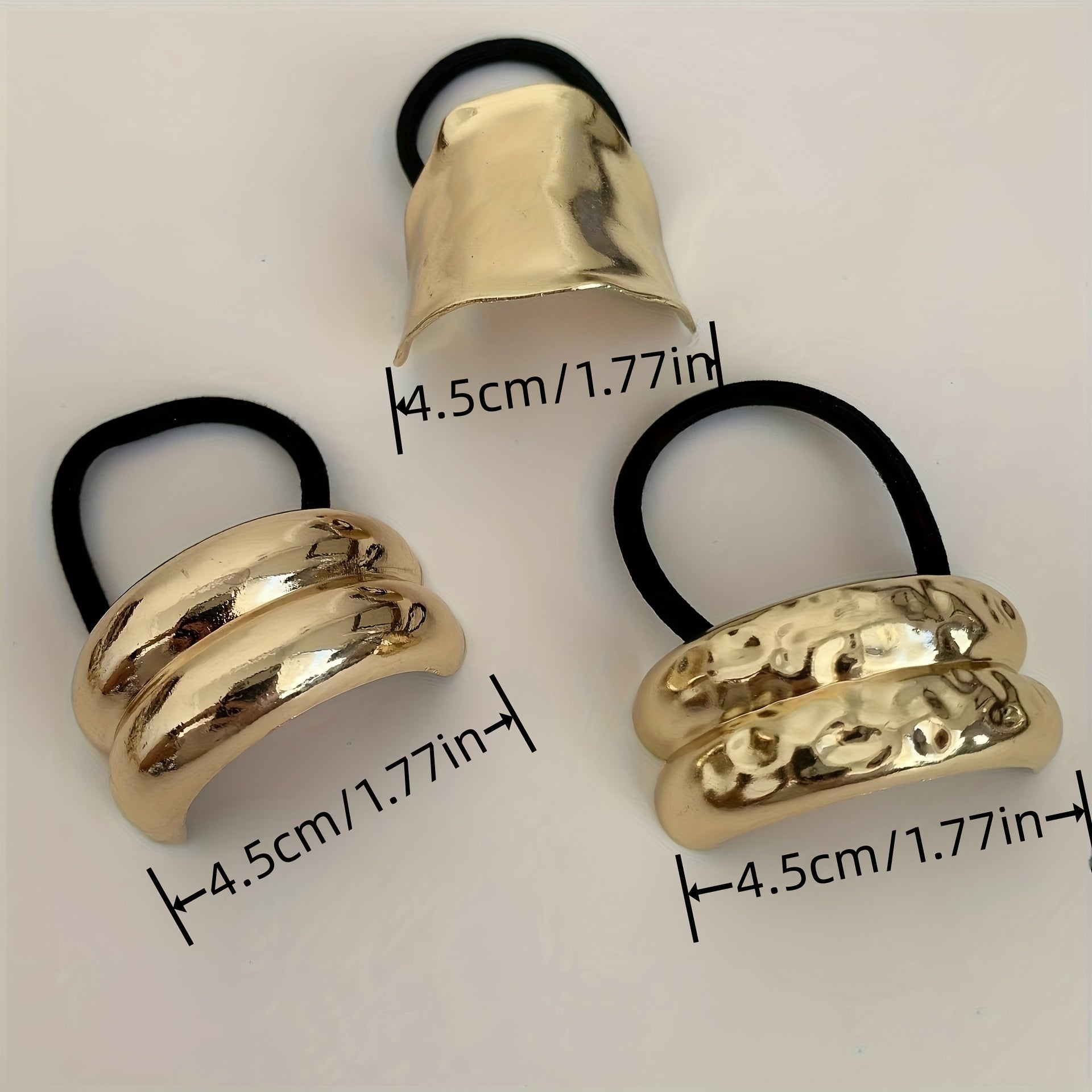 Set of 3 Gold Alloy Hair Ties for Women and Girls Minimalist Ponytail Holders
