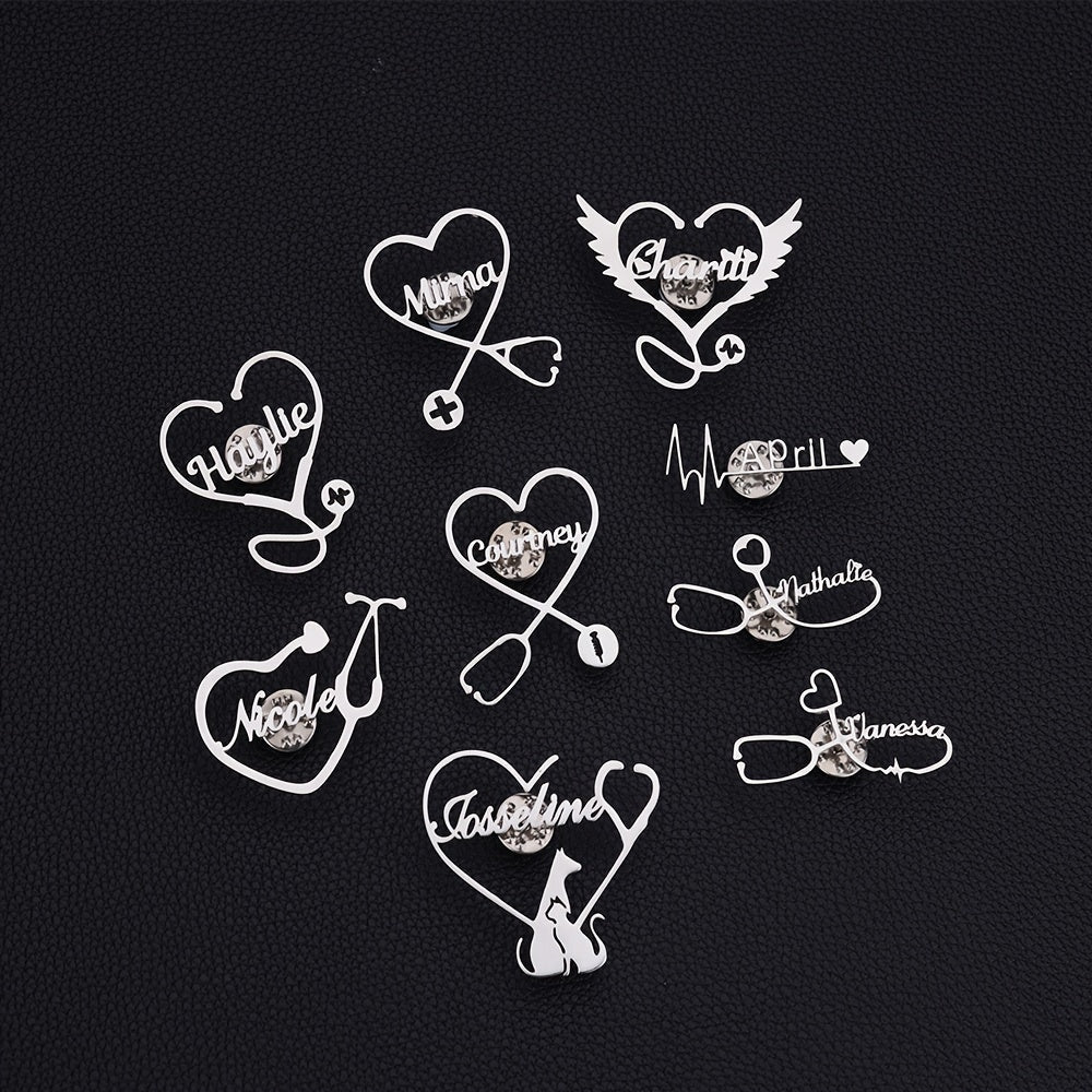 Stainless Steel Stethoscope Brooch with Pet and Heart Wings for Men Women Gift