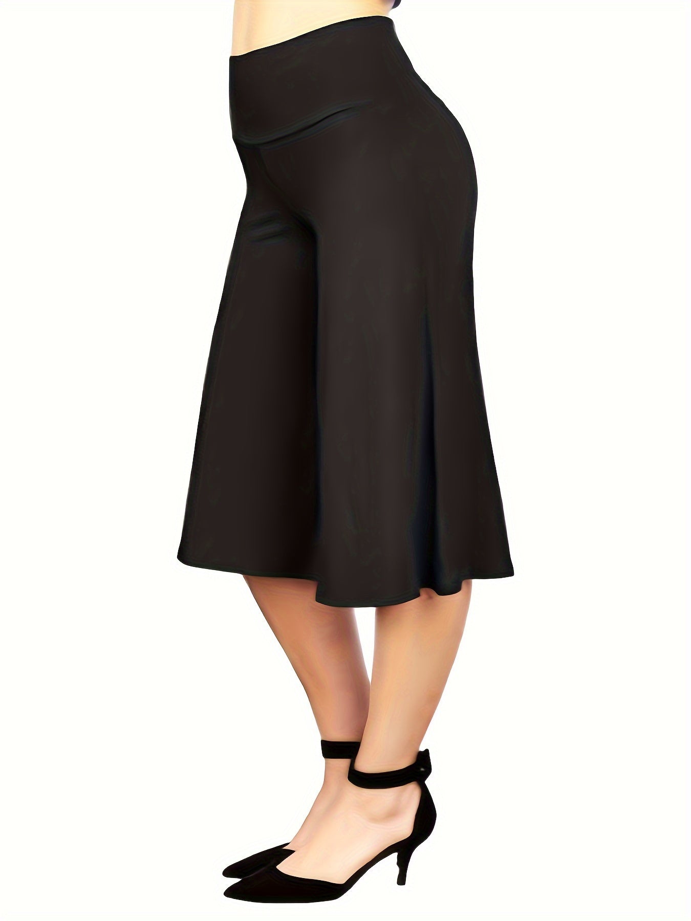 Plus Size Black Wide-Leg Pants High-Waisted Flowy Summer Fashion