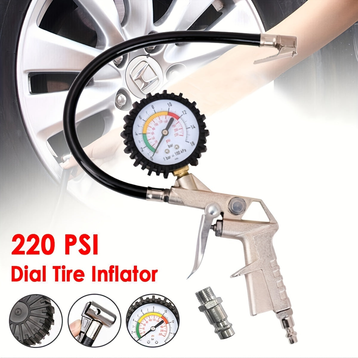 Economical Tire Pressure Gauge With Rubber Hose Car Repair Tool