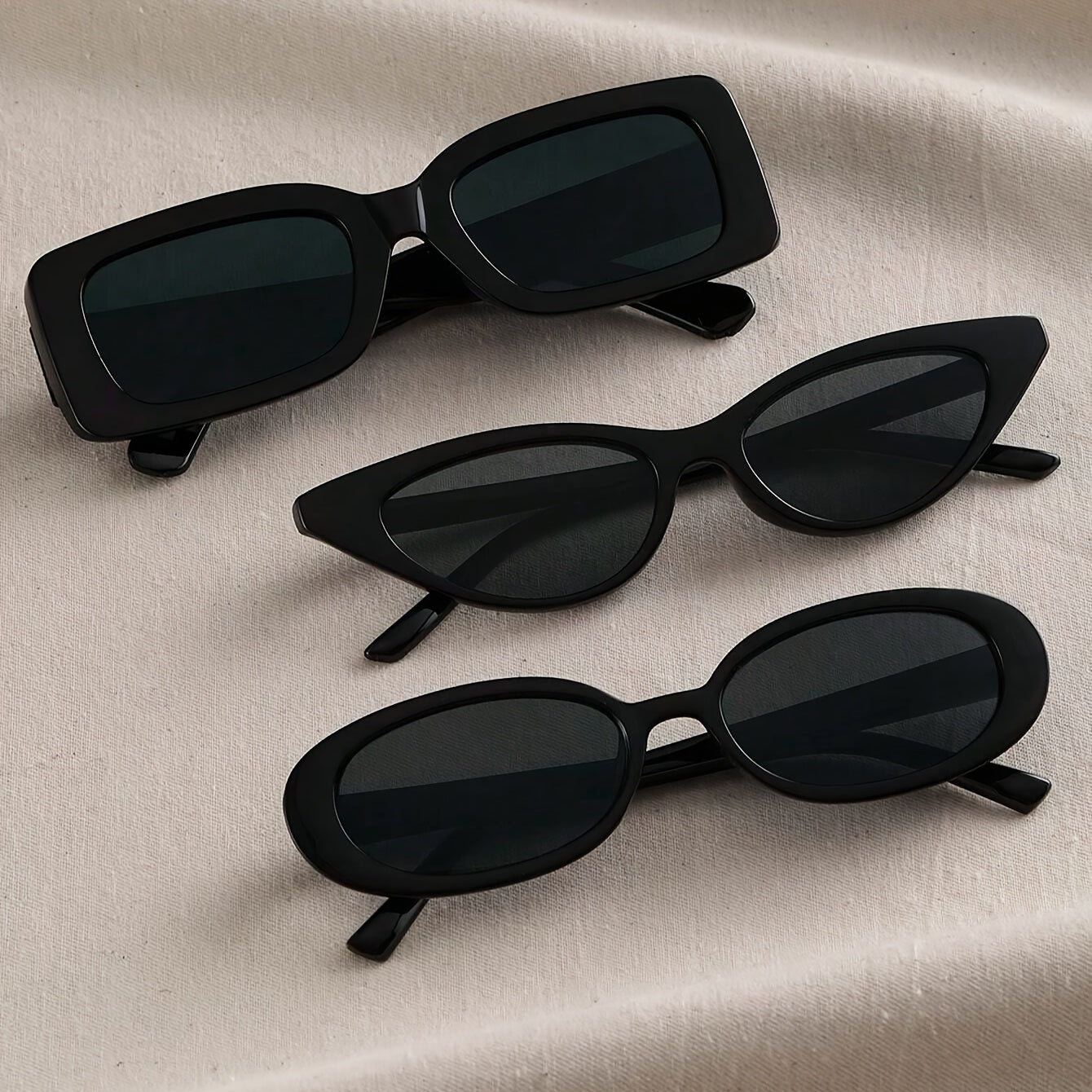 Women's Black Geometric Glasses Set of 3 for Hiking Travel and Daily Use with PC Frame