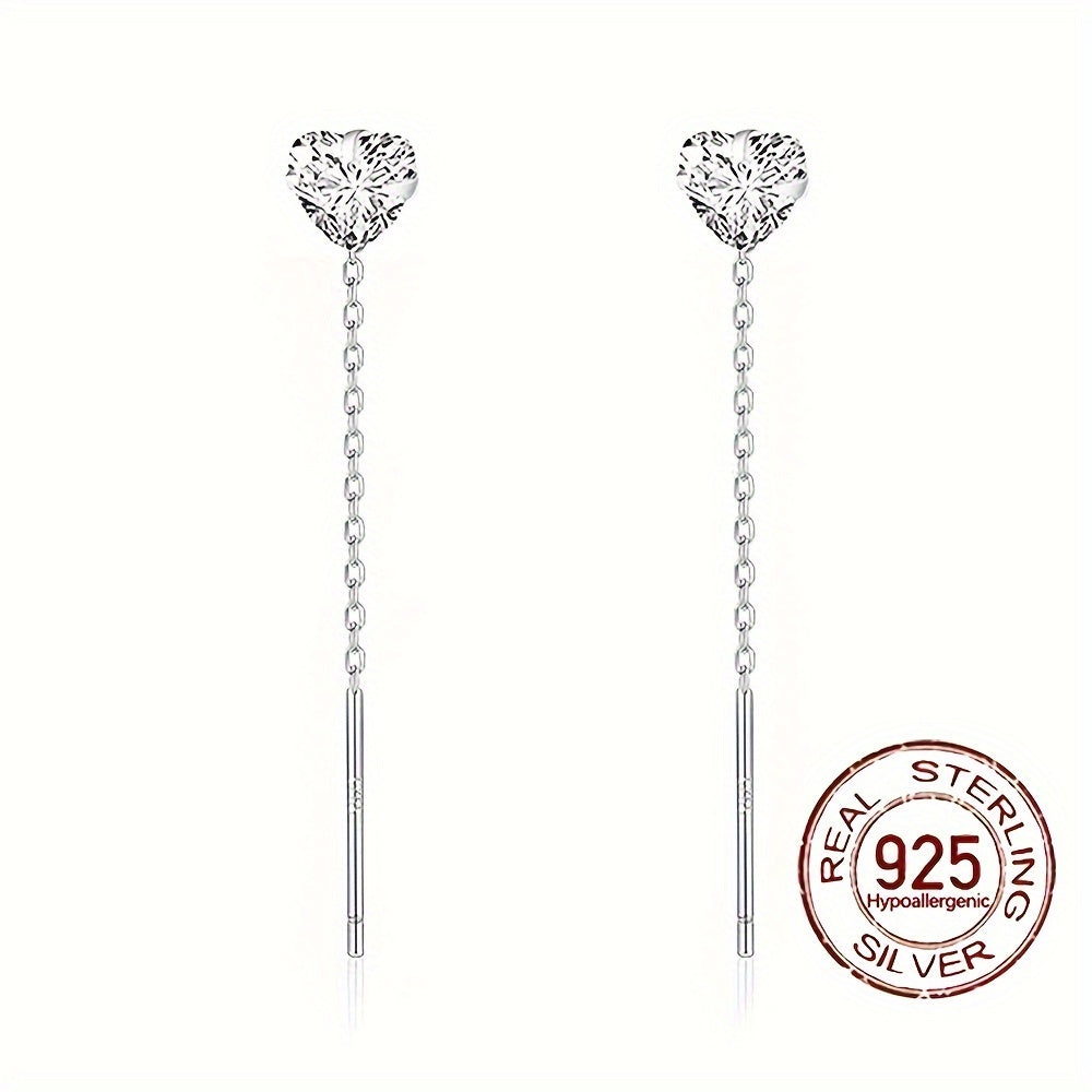Sterling Silver Hypoallergenic Cube Earrings with Zirconia Dangle Chain Design