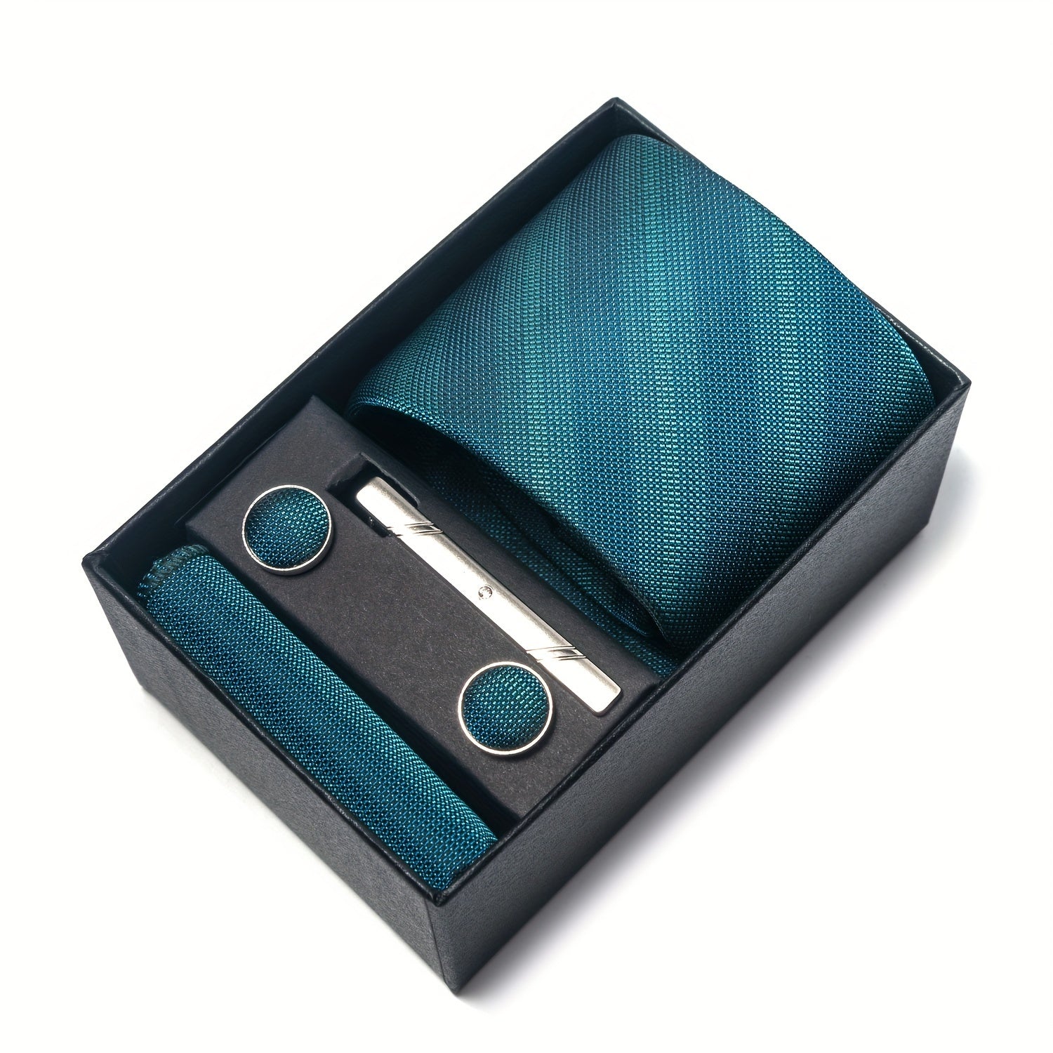 Men's Gift Box Set with Tie, Pocket Square, Cufflinks and Tie Clip for Weddings