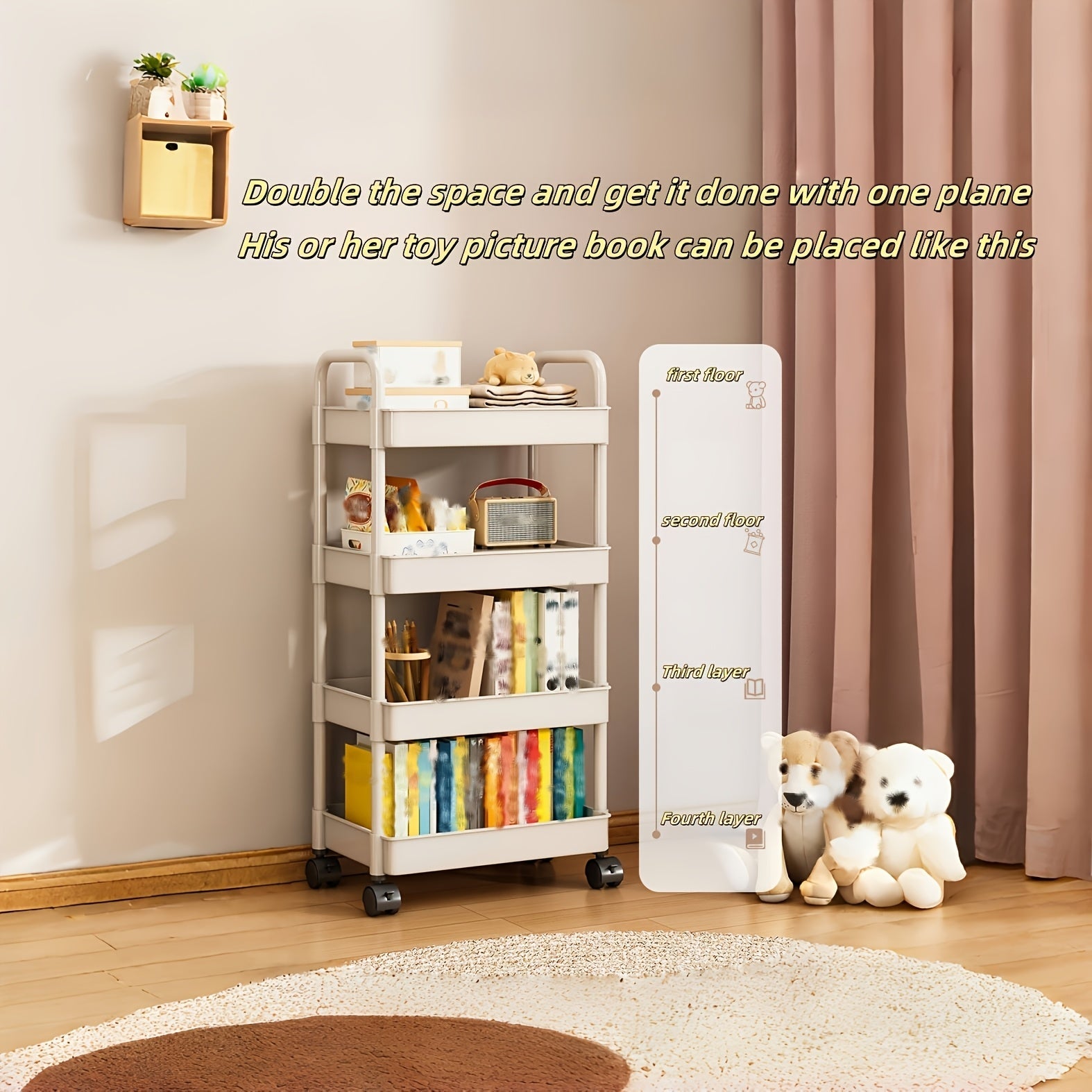 Christmas Three-Layer Trolley Storage Rack for Kitchen Bathroom Bedside Mobile Shelf