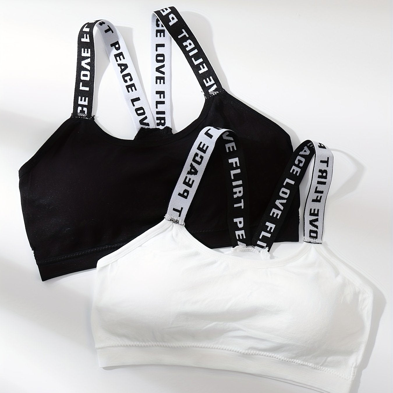 Girls' Two-Pack Back Letter Wrap Bras with Suspender Tops Non-Slip Steel-Free Underwear