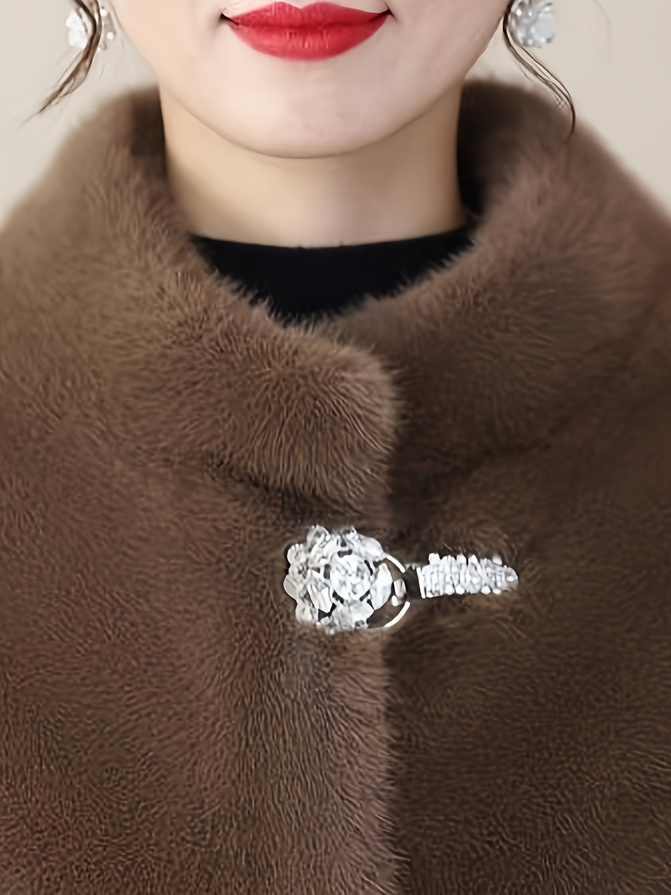 Abrigo de invierno de pelo sintético para mujer, color sólido, tela de punto, elegante, poliéster, con bolsillo