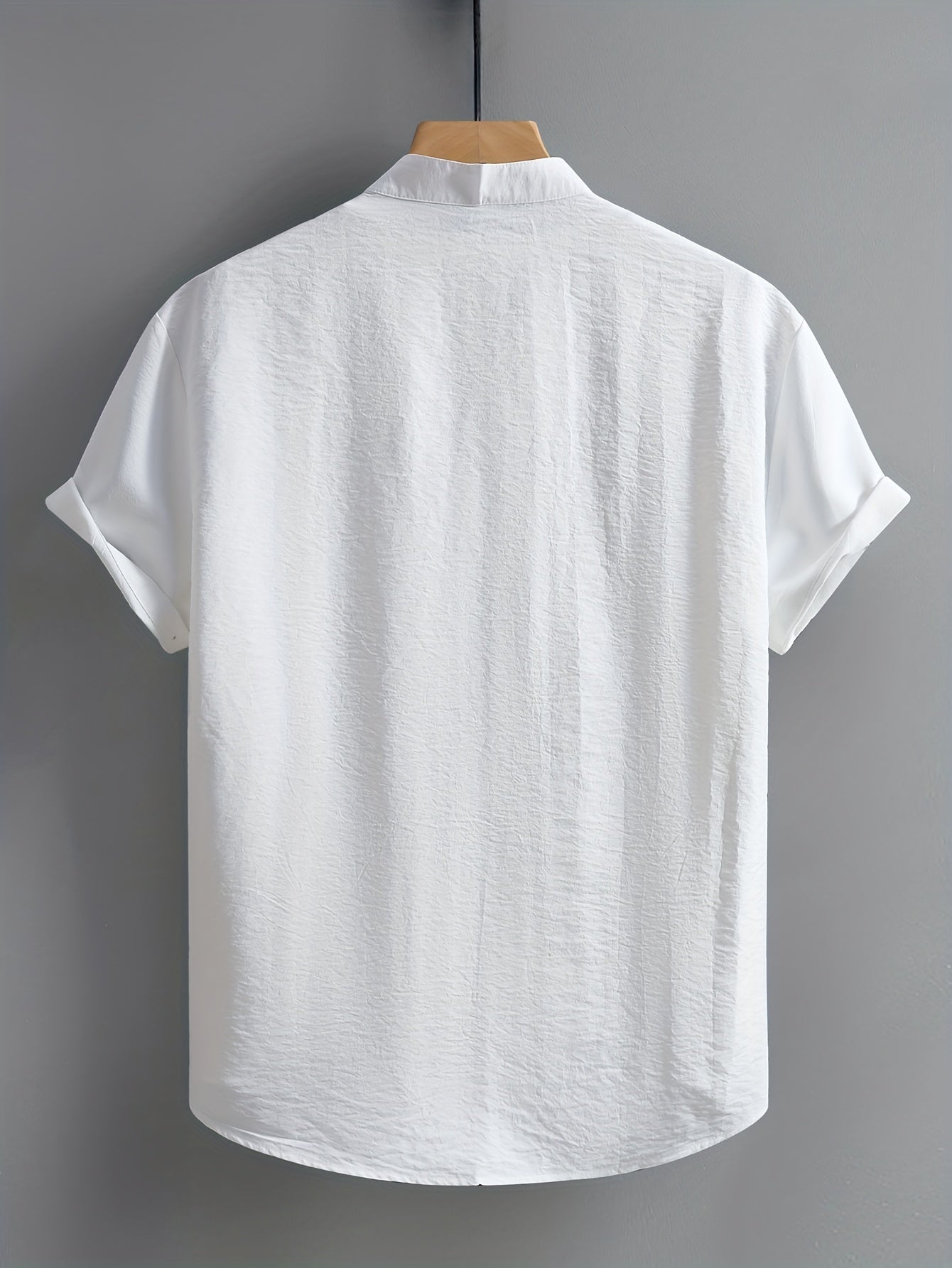 Men's Beige Short Sleeve Dress Shirt Polyester Solid Casual Office Plus Size