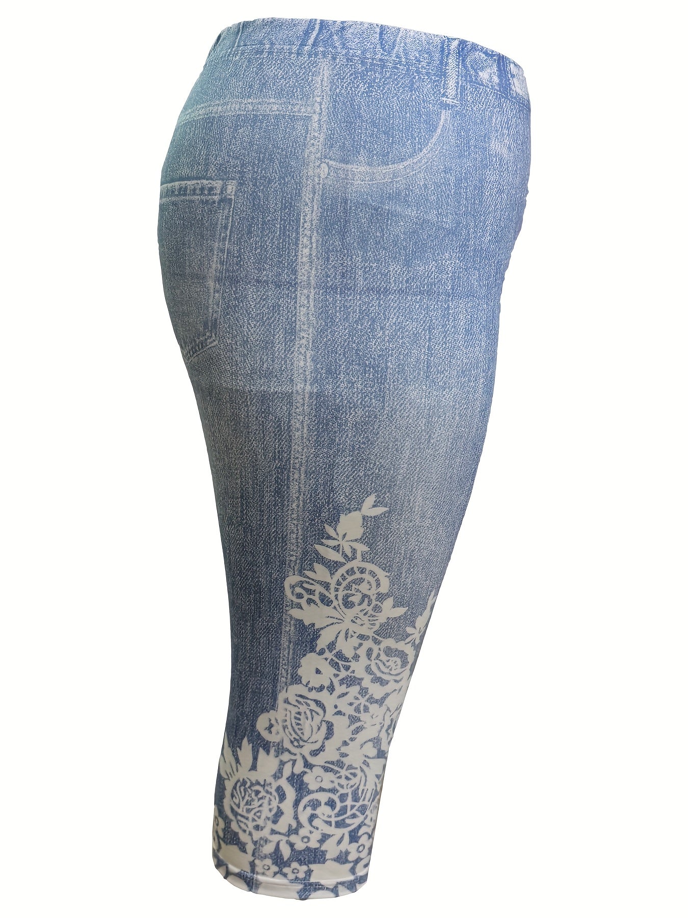 Women's Faux Denim Cropped Leggings 2-Pack Oversized Black Blue