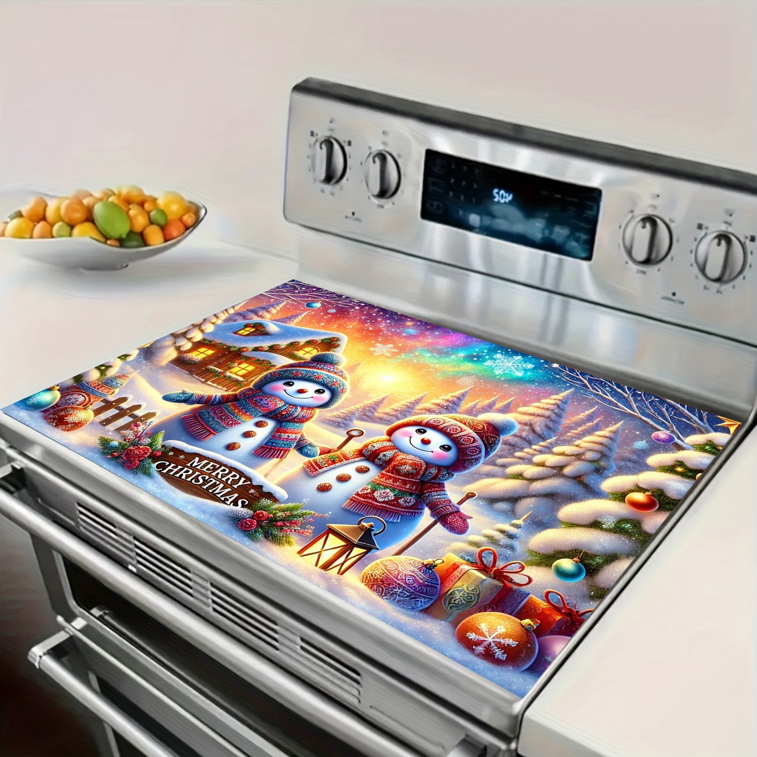 Christmas Snowman Stove Top Protector Waterproof Anti-Slip Cover for Electric Glass Cooktops
