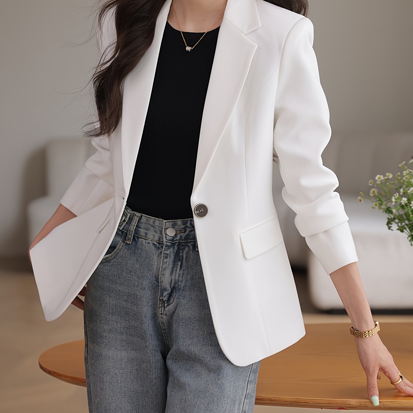 Korean-Style Small Suit for Women Autumn Winter Formal Long Sleeve Polyester Spandex