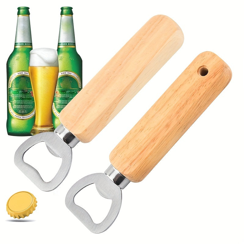 10pcs Stainless Steel Bottle Openers with Wooden Handles for Beer Wine Juice