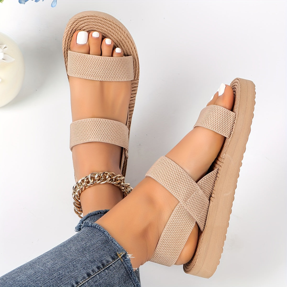 Women's Gladiator Sandals Breathable Fabric Wide Width Summer Shoes