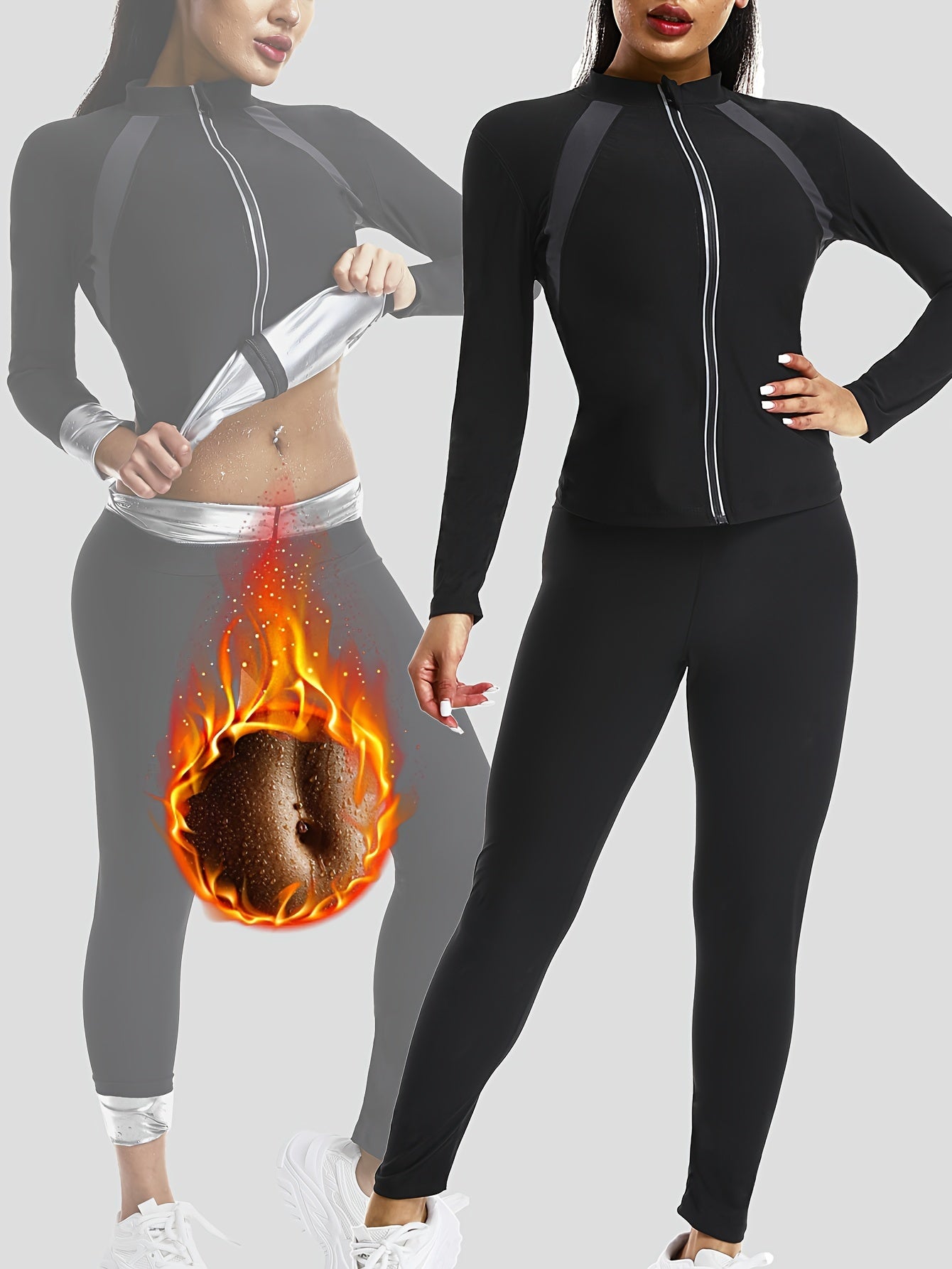 Women's Fitness Long Sleeve Pants Set for Sauna Sports Yoga and Workout