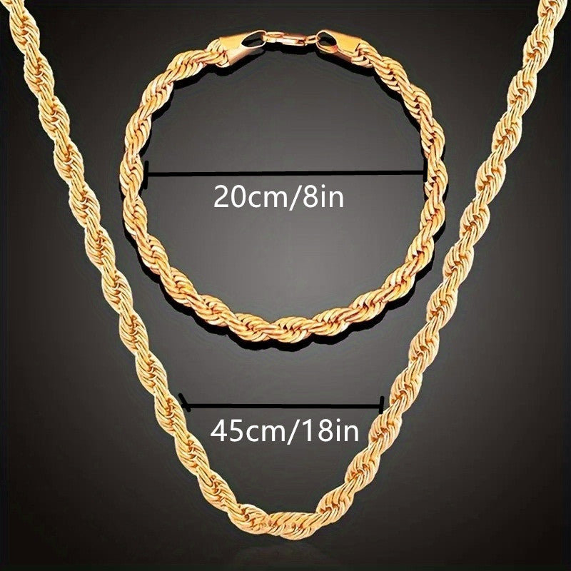 Gold-Toned Stainless Steel Rope Necklace and Bracelet Set Y2K Minimalist Style for Daily Wear and Gifting
