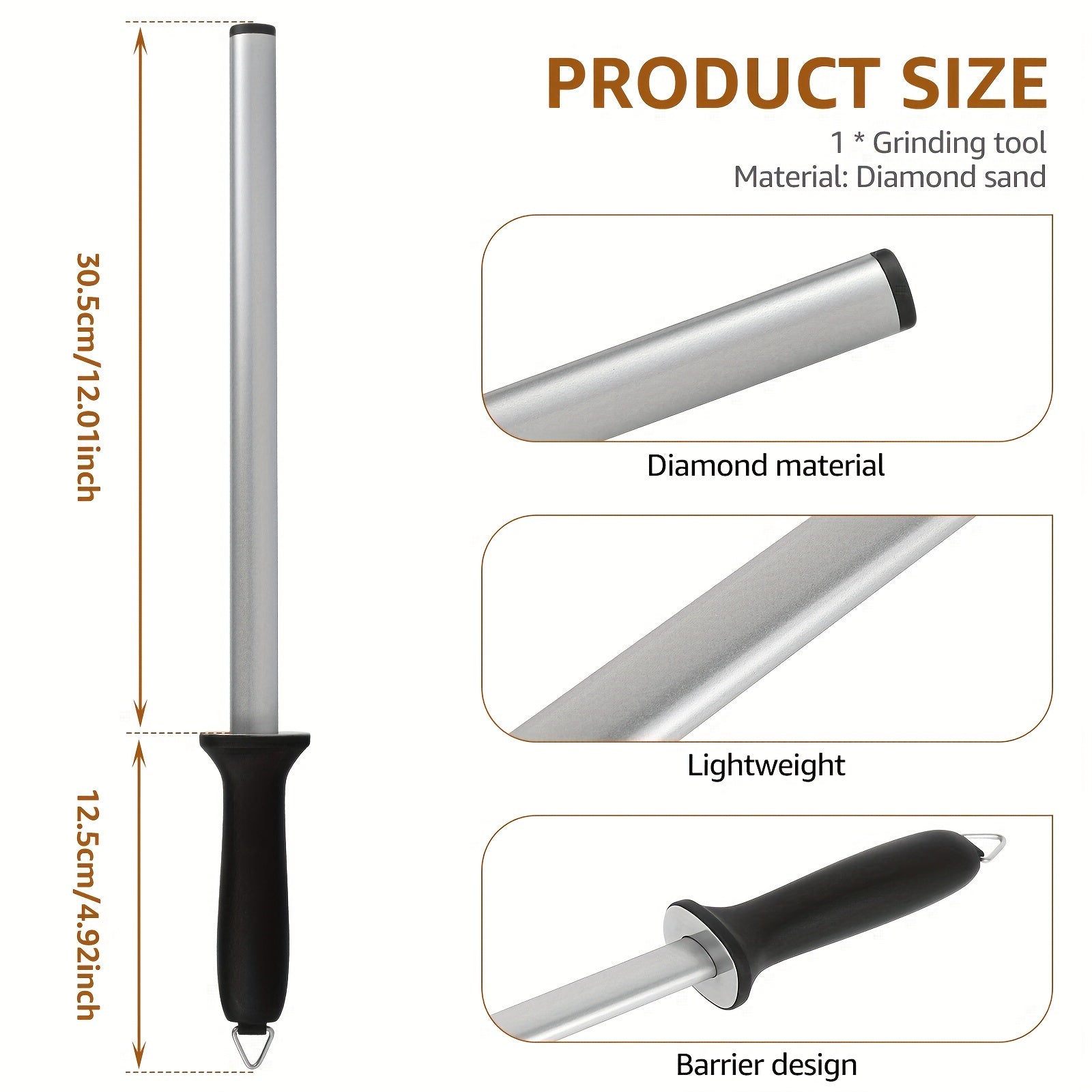 Diamond Knife Sharpening Steel Rod Lightweight Portable Kitchen Honing Tool