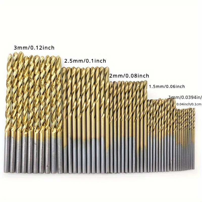 50-Piece Titanium Coated Drill Bit Set High-Speed Steel Hex Shank Precision Tip for Wood Metal Plastic
