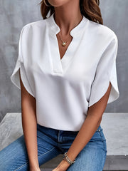 Plus o'lchamli bluz V-shakli bo'yinli, bir rangli yozgi ayollar kiyimlari